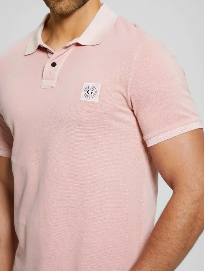 GUESS Shirts Men Eco Washed Polo Blush Cotton