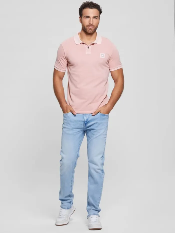 GUESS Shirts Men Eco Washed Polo Blush Cotton