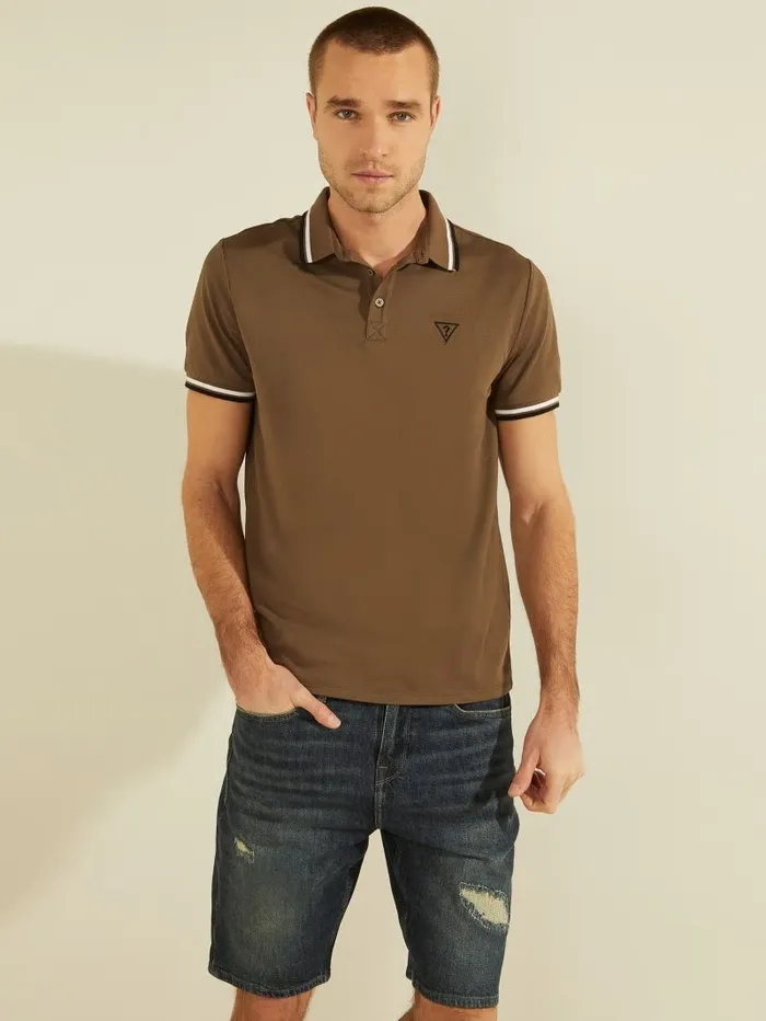 GUESS Sports Pique Logo Polo Antique Taupe Men Shirts
