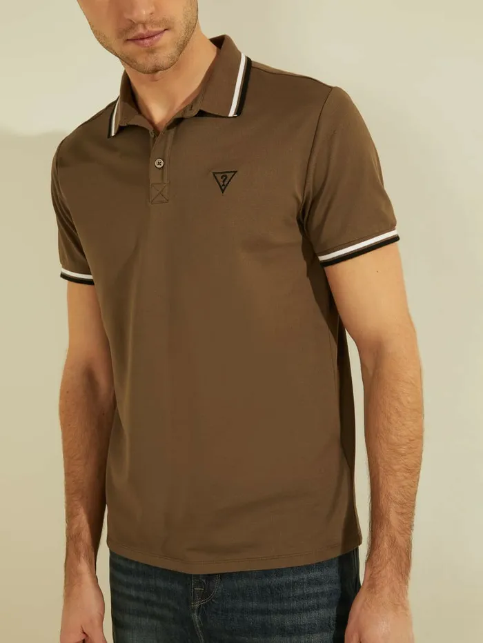 GUESS Sports Pique Logo Polo Antique Taupe Men Shirts GUESS Sports Pique Logo Polo Antique Taupe Men Shirts