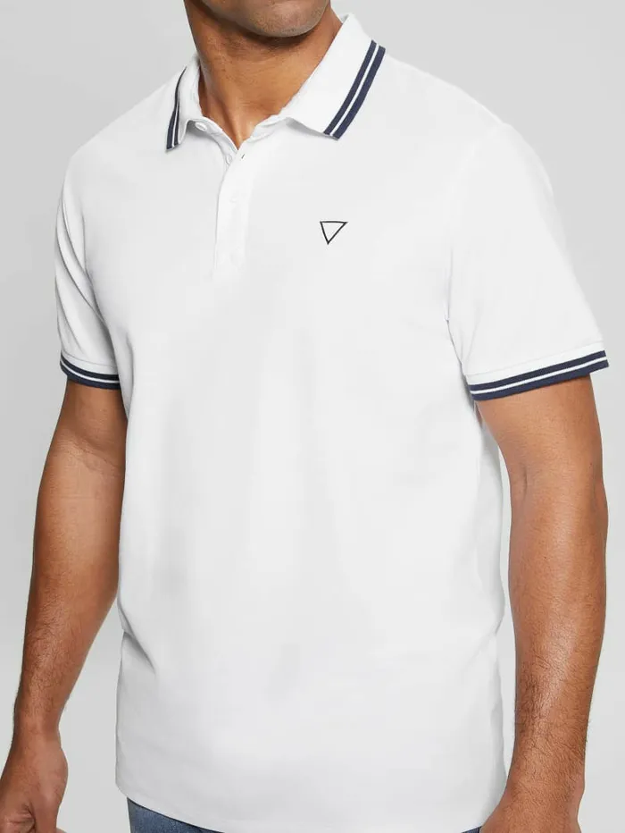 GUESS Sports Pique Polo Pure White Multi Men Shirts