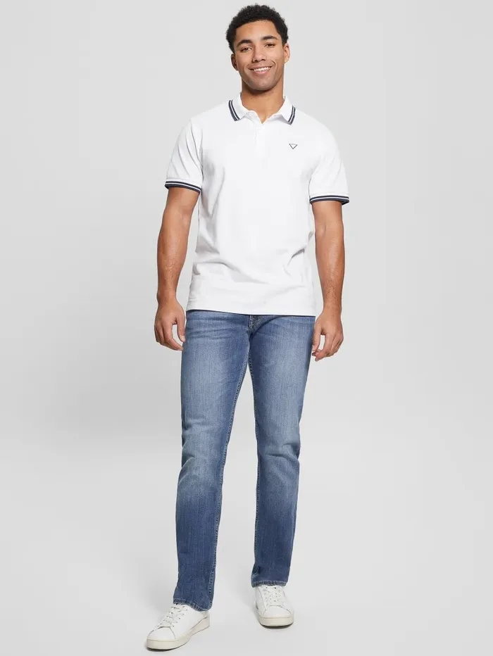 GUESS Sports Pique Polo Pure White Multi Men Shirts