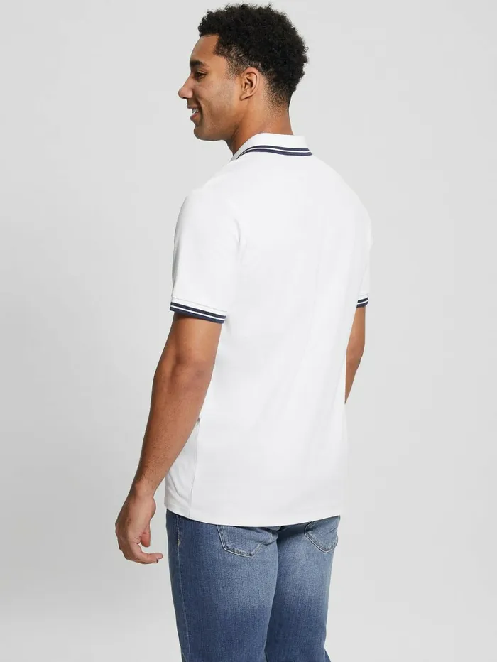 GUESS Sports Pique Polo Pure White Multi Men Shirts