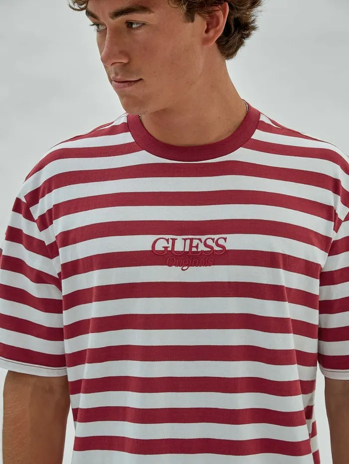 GUESS TShirts and Tanks Men GUESS Originals Eco Simple Stripe Tee Autumn Spice Multi