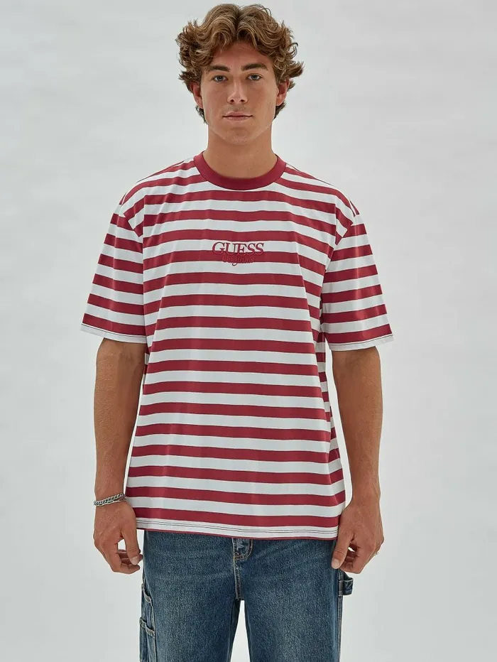 GUESS TShirts and Tanks Men GUESS Originals Eco Simple Stripe Tee Autumn Spice Multi GUESS TShirts and Tanks Men GUESS Originals Eco Simple Stripe Tee Autumn Spice Multi