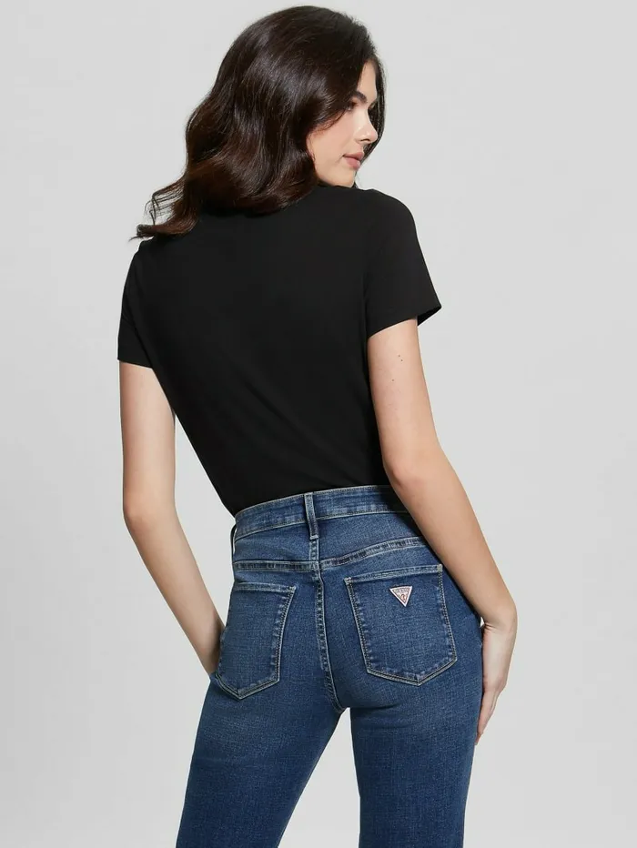 GUESS Tops Women Eco MultiTone Sequin Logo Tee Black GUESS Tops Women Eco MultiTone Sequin Logo Tee Black