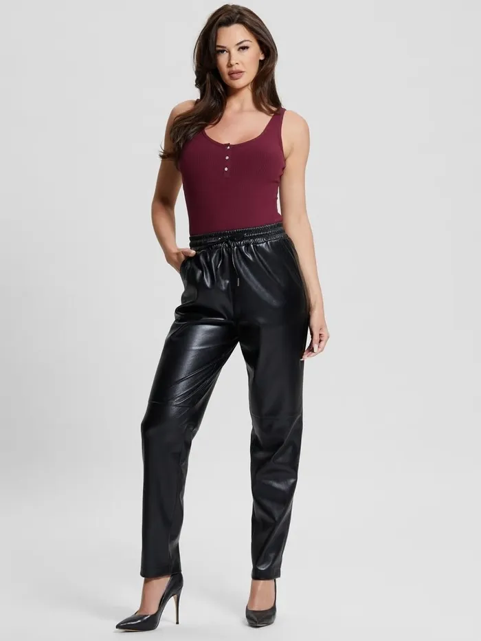 GUESS Tops Women Karlee Jewel Button Bodysuit Mystic Wine GUESS Tops Women Karlee Jewel Button Bodysuit Mystic Wine
