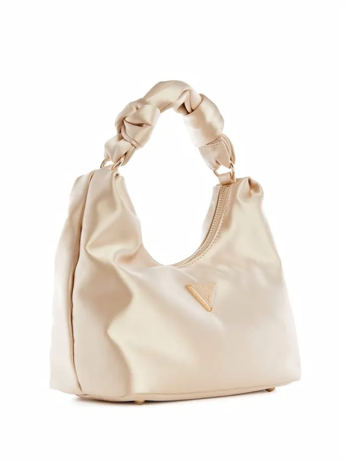 GUESS Velina Satin Hobo Bag Pale Gold Women Handbags GUESS Velina Satin Hobo Bag Pale Gold Women Handbags