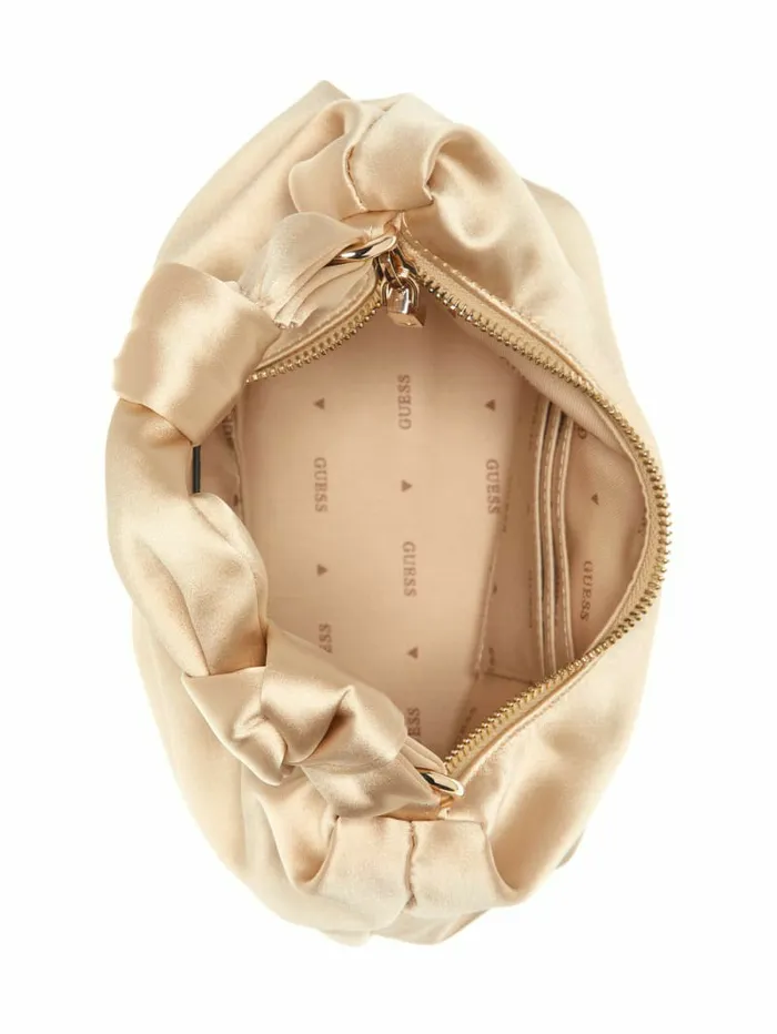 GUESS Velina Satin Hobo Bag Pale Gold Women Handbags GUESS Velina Satin Hobo Bag Pale Gold Women Handbags