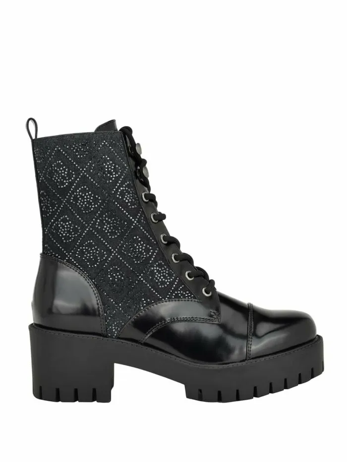 GUESS Waitea Rhinestone Moto Booties Black 002 Women Boots and Booties GUESS Waitea Rhinestone Moto Booties Black 002 Women Boots and Booties