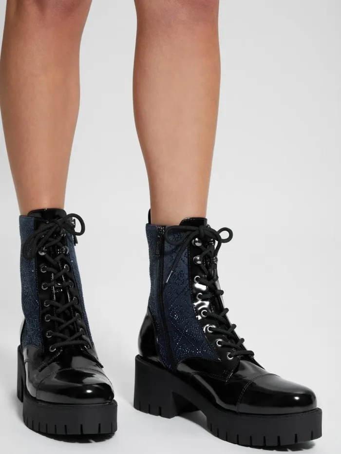 GUESS Waitea Rhinestone Moto Booties Black 002 Women Boots and Booties GUESS Waitea Rhinestone Moto Booties Black 002 Women Boots and Booties