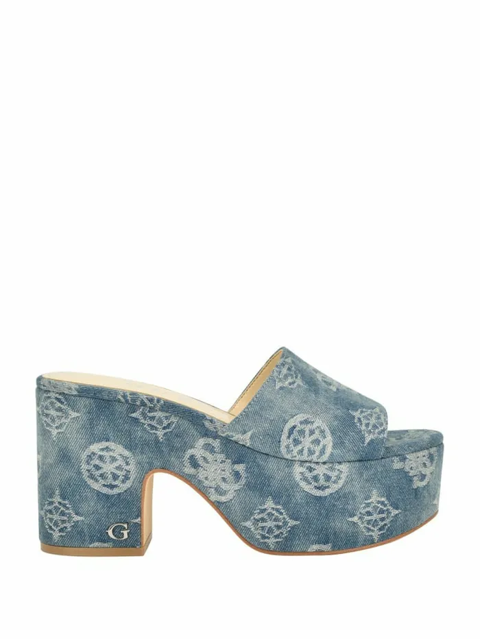 GUESS Yapplea Denim Peony G Platform Mules Blue Women Heels GUESS Yapplea Denim Peony G Platform Mules Blue Women Heels