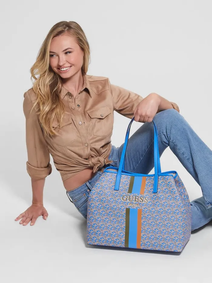 Handbags GUESS Women Vikky Large Tote Aquatic Logo
