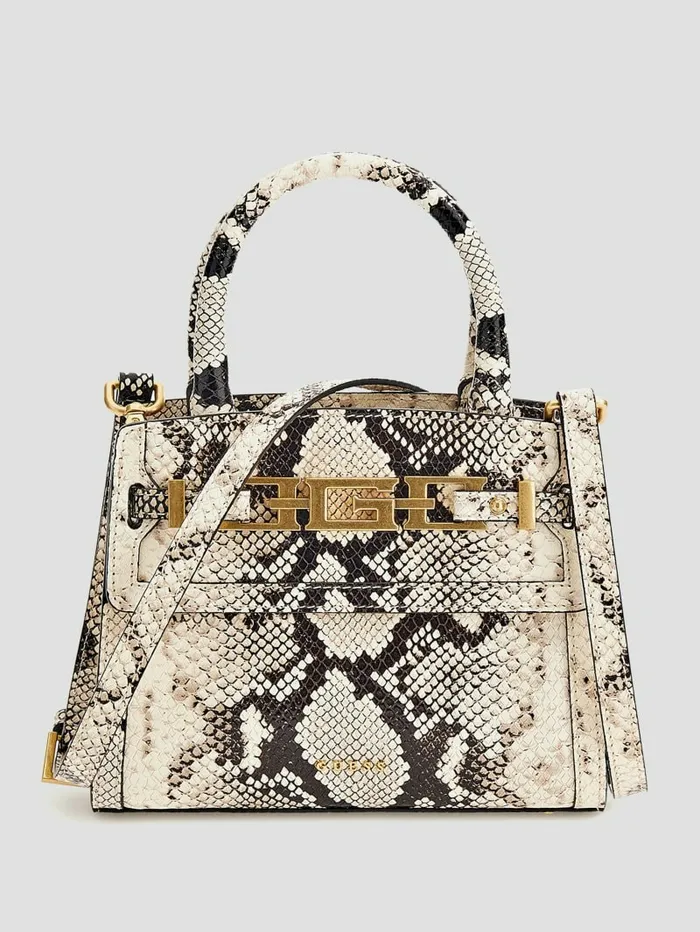 Handbags Women GUESS Cristina Small Leather Satchel White Patent