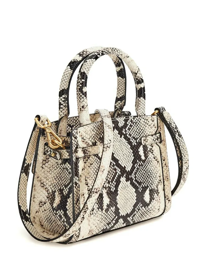 Handbags Women GUESS Cristina Small Leather Satchel White Patent