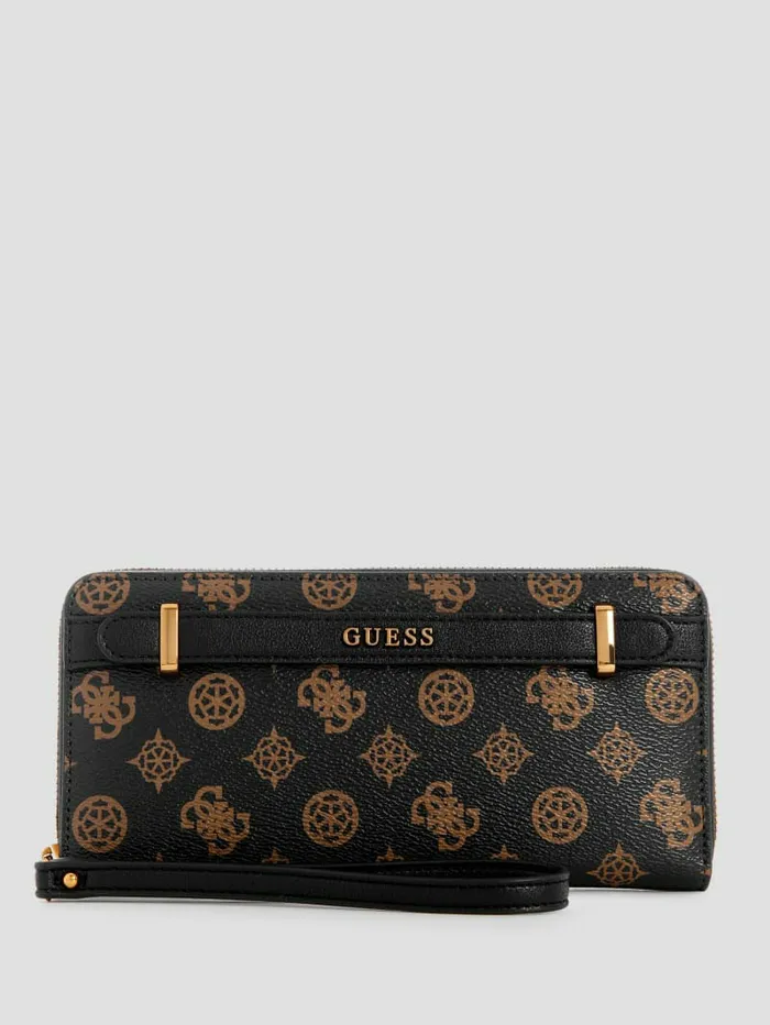 Handbags Women GUESS Sestri Logo Large ZipAround Wallet Brown