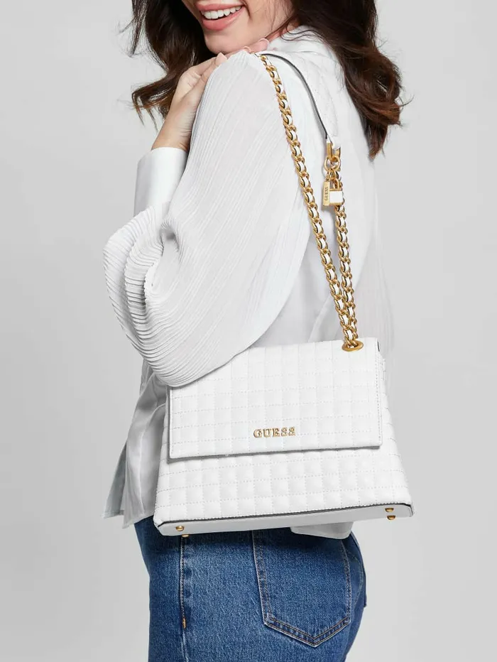 Handbags Women GUESS Tia Convertible Crossbody White Multi