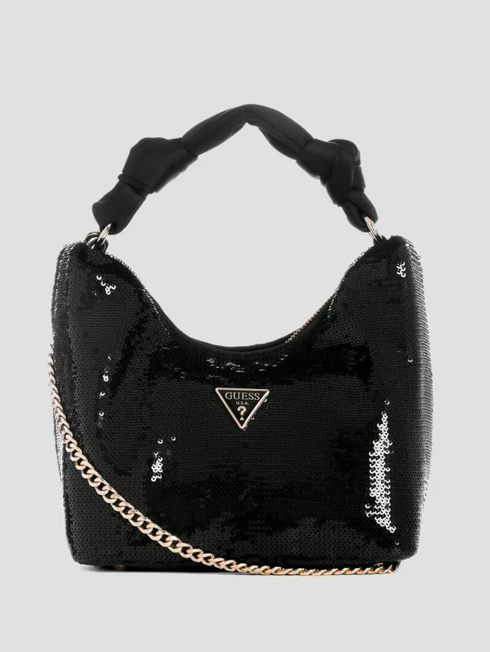 Handbags Women GUESS Velina Sequin Hobo Bag Black