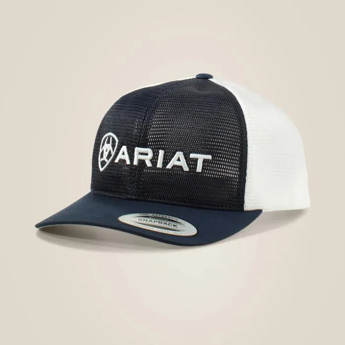 Hats and Caps Men Ariat Large Embossed Lgoo Mash Cap Navy