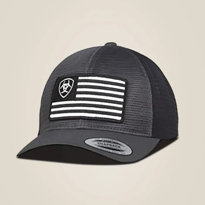 Hats and Caps Men Ariat Shield Flag Mesh Cap Gray