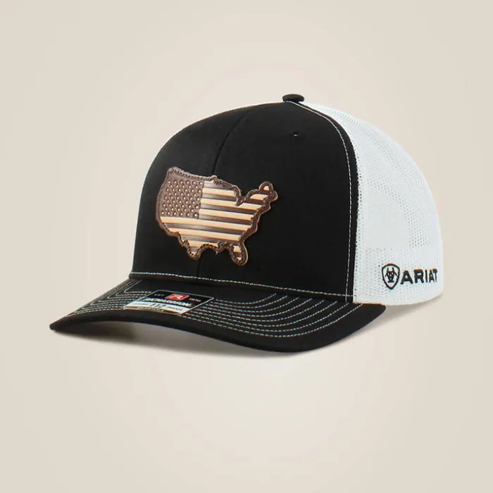 Hats and Caps Men Ariat Usa Flag Patch Logo Cap Black