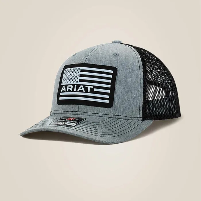 Hats and Caps Men Ariat Usa Flag Patch Logo Cap Gray