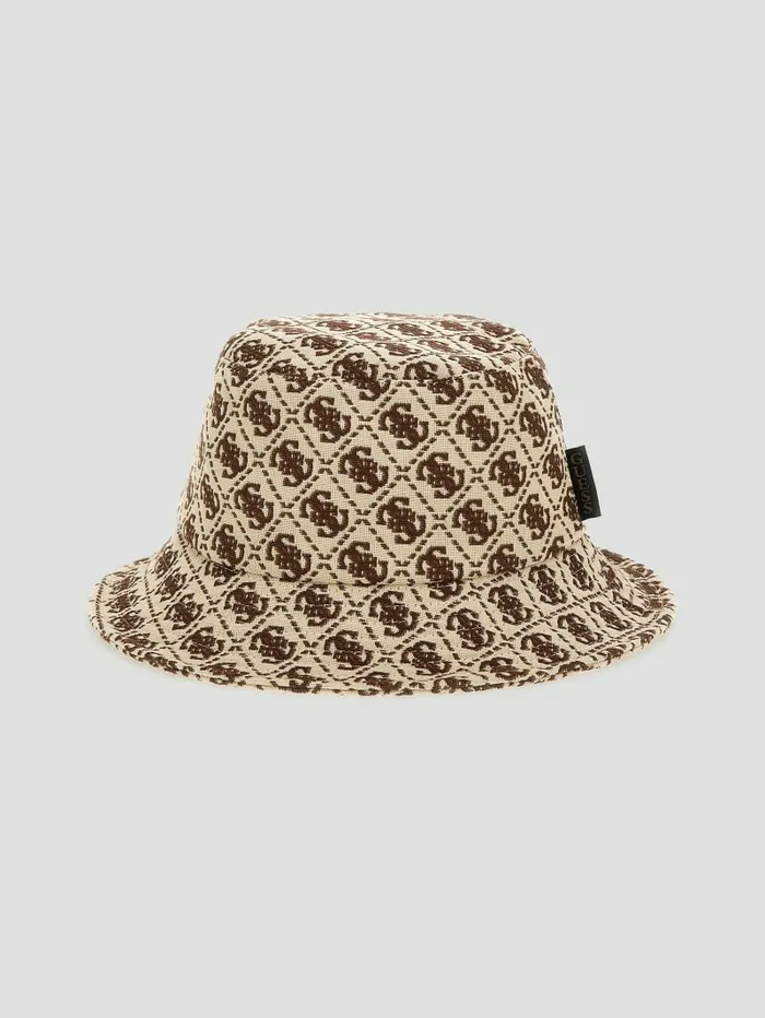 Hats and Scarves GUESS Women Izzy Jacquard Quattro G Bucket Hat Brown Multi