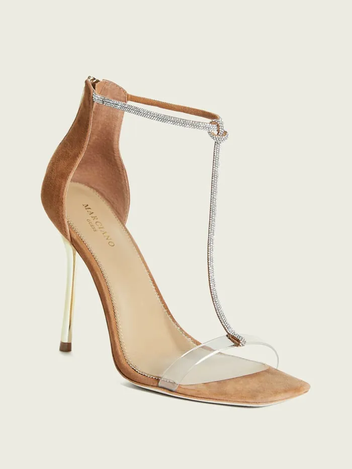 Heels GUESS Women Olivia Embellished Heeled Sandal Cognac