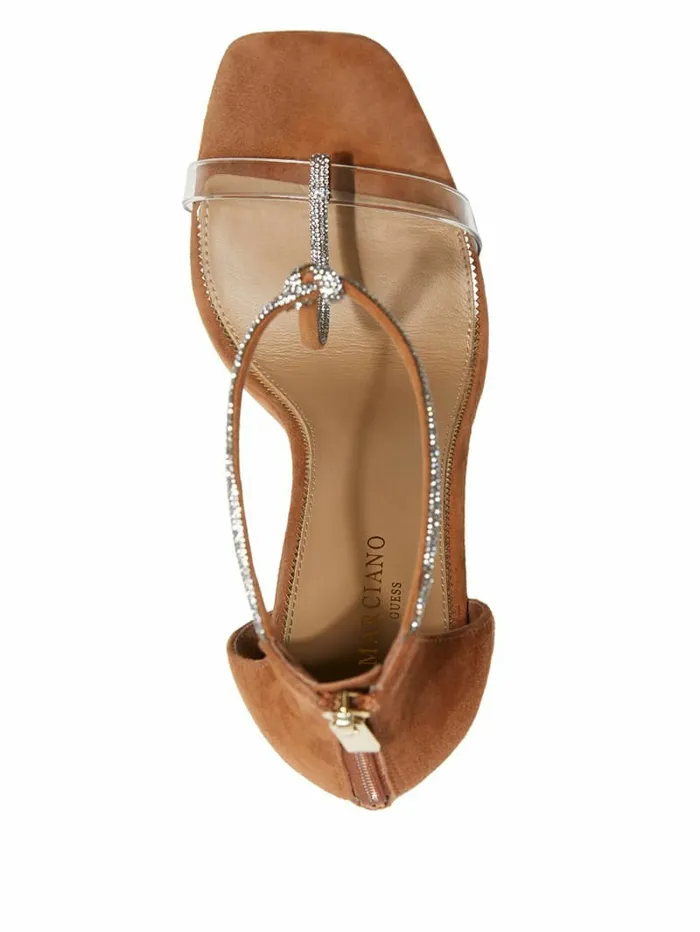 Heels GUESS Women Olivia Embellished Heeled Sandal Cognac Heels GUESS Women Olivia Embellished Heeled Sandal Cognac