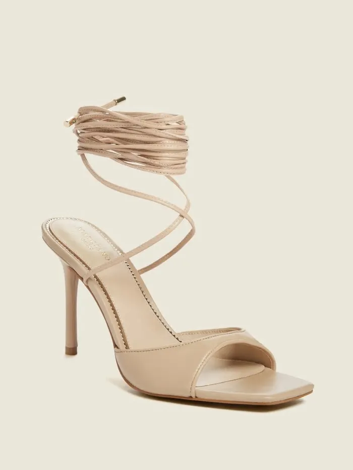 Heels Women GUESS Dalisa Leather LaceUp Sandal Light Natural 110