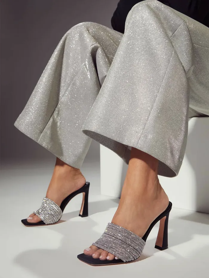 Heels Women GUESS Leah Crystal Heeled Mule Black Heels Women GUESS Leah Crystal Heeled Mule Black
