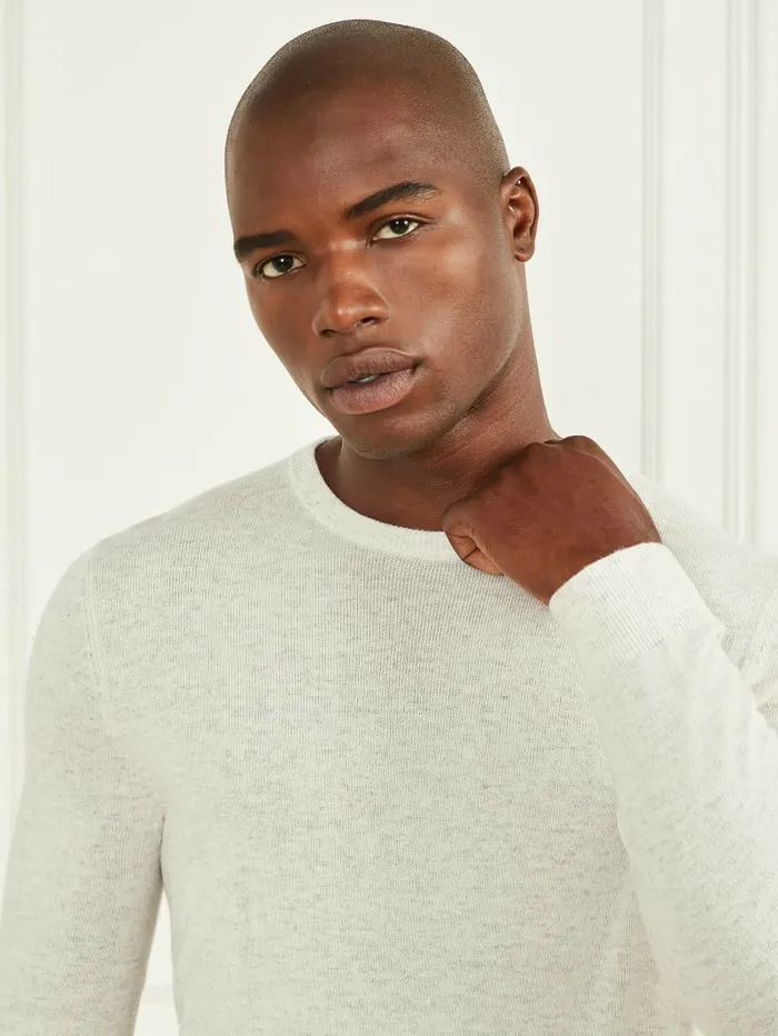 Hoodies and Sweaters CashmereBlend Crewneck Sweater White Heather GUESS Men