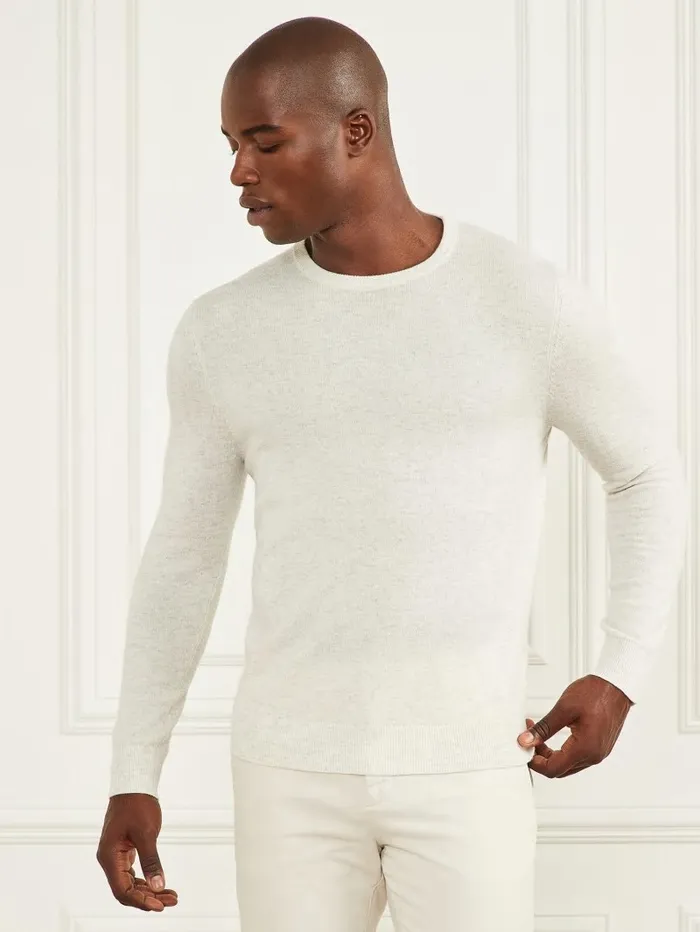 Hoodies and Sweaters CashmereBlend Crewneck Sweater White Heather GUESS Men Hoodies and Sweaters CashmereBlend Crewneck Sweater White Heather GUESS Men