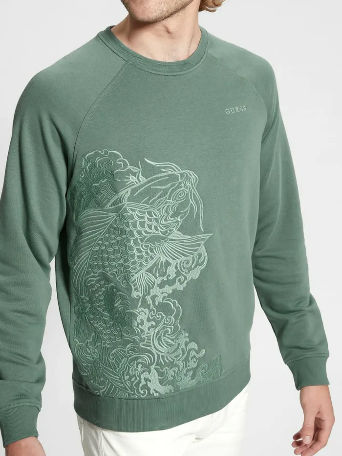 Hoodies and Sweaters Eco Embroidered Koi Sweatshirt Urban Sky 8211 GUESS Men