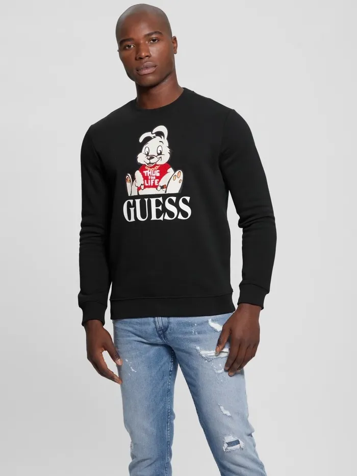 Hoodies and Sweaters Men GUESS Graphic Crewneck Sweatshirt Black