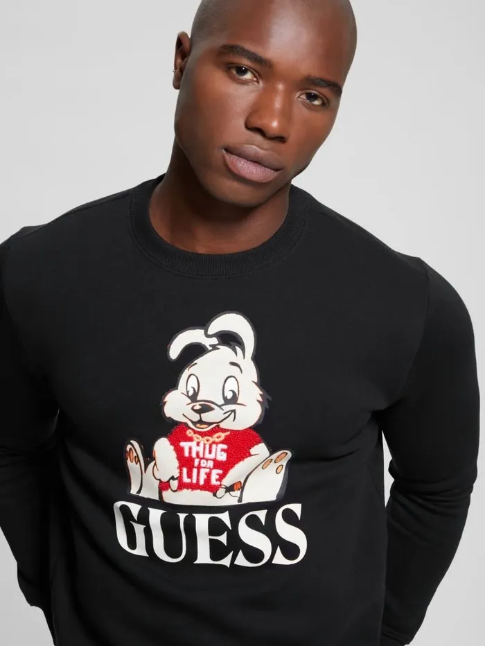 Hoodies and Sweaters Men GUESS Graphic Crewneck Sweatshirt Black