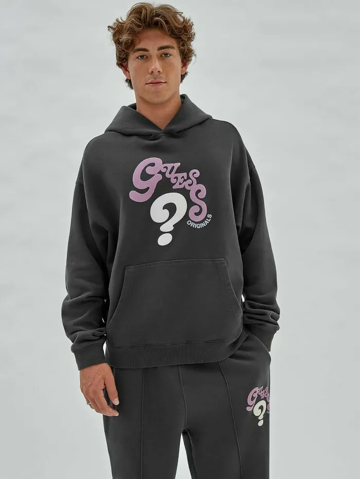 Hoodies and Sweaters Men GUESS Originals Wavy Hoodie Jet Black Multi GUESS