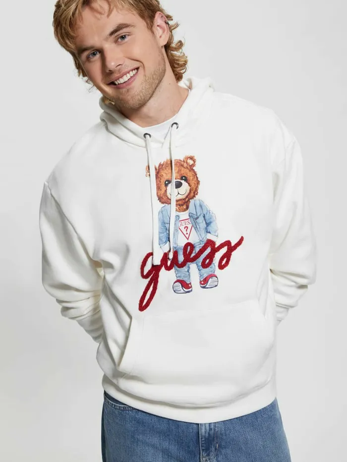 Hoodies and Sweaters Men Max Logo Bear Hoodie Salt White GUESS Hoodies and Sweaters Men Max Logo Bear Hoodie Salt White GUESS