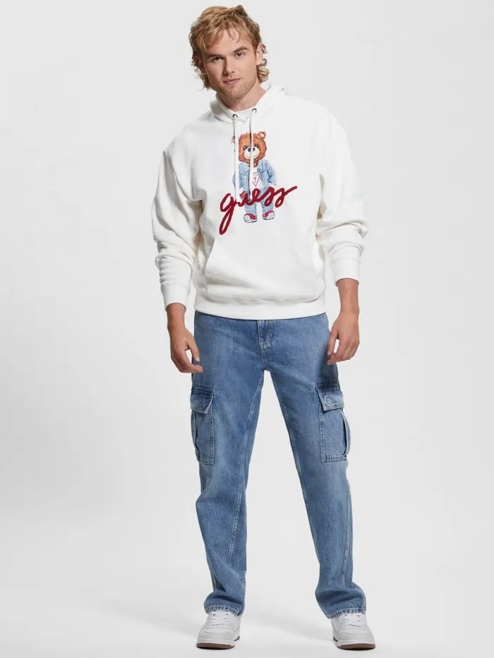 Hoodies and Sweaters Men Max Logo Bear Hoodie Salt White GUESS Hoodies and Sweaters Men Max Logo Bear Hoodie Salt White GUESS