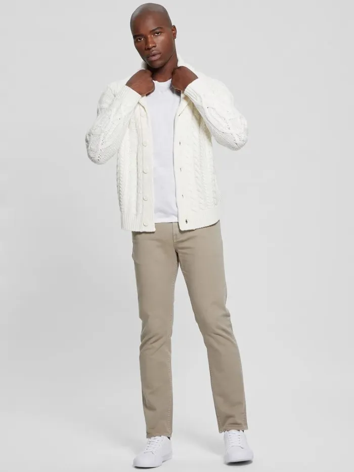 Hoodies and Sweaters Shane Celtic CableKnit Cardigan Ecru Pearl 8211 GUESS Men Hoodies and Sweaters Shane Celtic CableKnit Cardigan Ecru Pearl 8211 GUESS Men