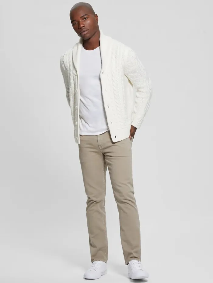 Hoodies and Sweaters Shane Celtic CableKnit Cardigan Ecru Pearl 8211 GUESS Men Hoodies and Sweaters Shane Celtic CableKnit Cardigan Ecru Pearl 8211 GUESS Men