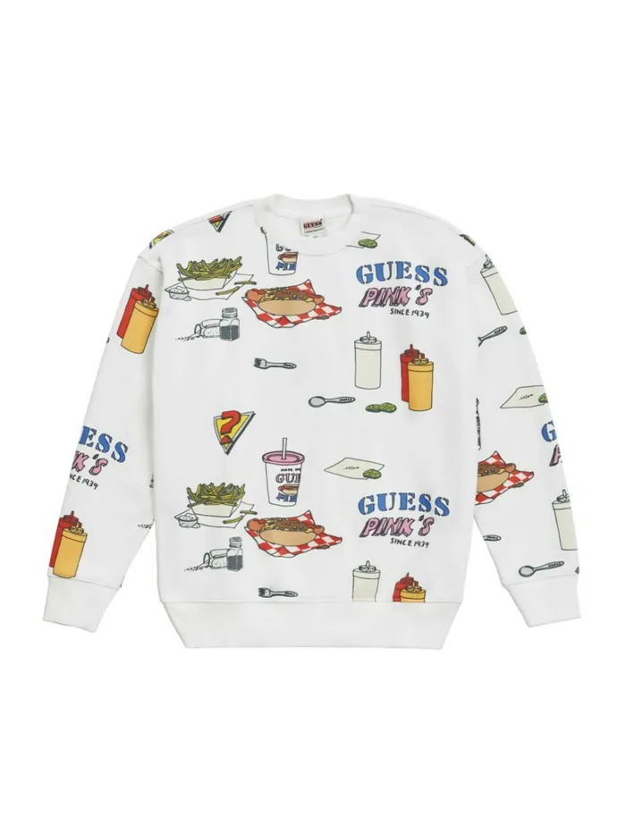 Hoodies and Sweaters WomenMen GUESS Originals x Pink8217s Hot Dogs Sweatshirt Pure White Multi GUESS Hoodies and Sweaters WomenMen GUESS Originals x Pink8217s Hot Dogs Sweatshirt Pure White Multi GUESS