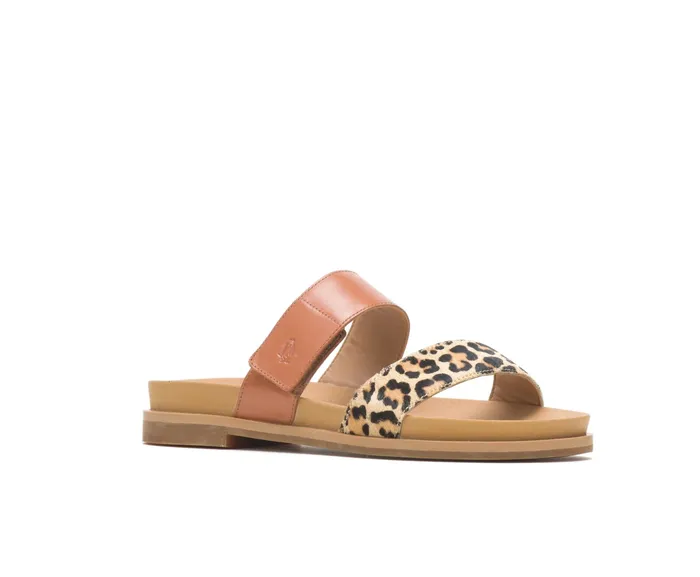 Hush Puppies Lilly 2 Band Slide Amber Brownleopard Leather Women Sandals