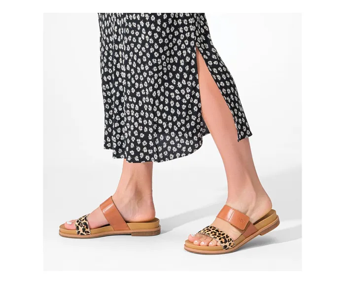 Hush Puppies Lilly 2 Band Slide Amber Brownleopard Leather Women Sandals
