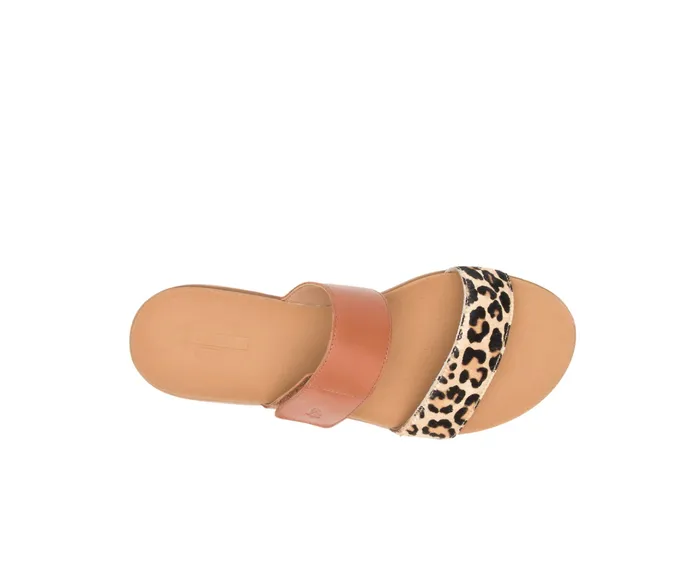 Hush Puppies Lilly 2 Band Slide Amber Brownleopard Leather Women Sandals