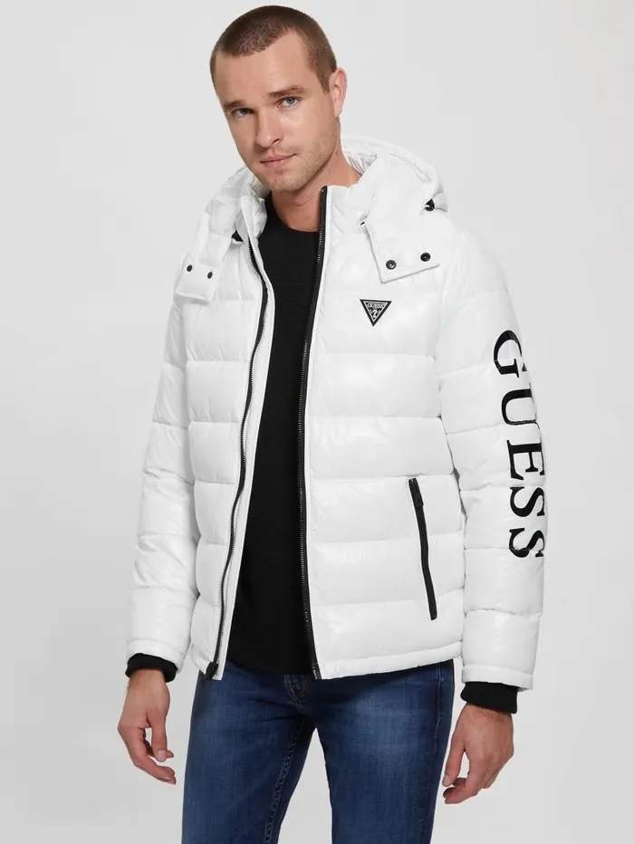 Jackets and Coats GUESS Men Anthony Logo Puffer Jacket Pure White Multi