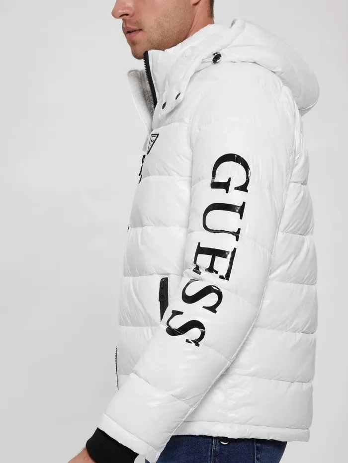 Jackets and Coats GUESS Men Anthony Logo Puffer Jacket Pure White Multi Jackets and Coats GUESS Men Anthony Logo Puffer Jacket Pure White Multi