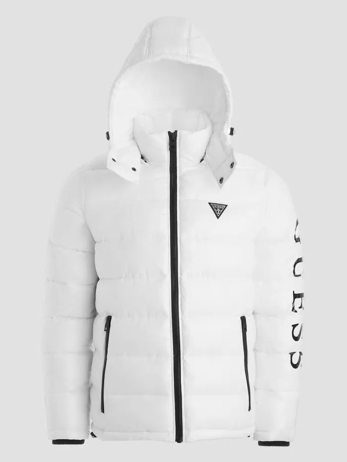Jackets and Coats GUESS Men Anthony Logo Puffer Jacket Pure White Multi Jackets and Coats GUESS Men Anthony Logo Puffer Jacket Pure White Multi