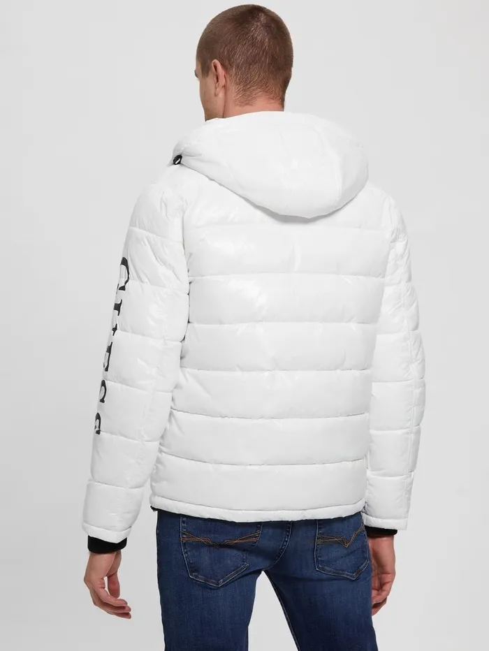 Jackets and Coats GUESS Men Anthony Logo Puffer Jacket Pure White Multi Jackets and Coats GUESS Men Anthony Logo Puffer Jacket Pure White Multi