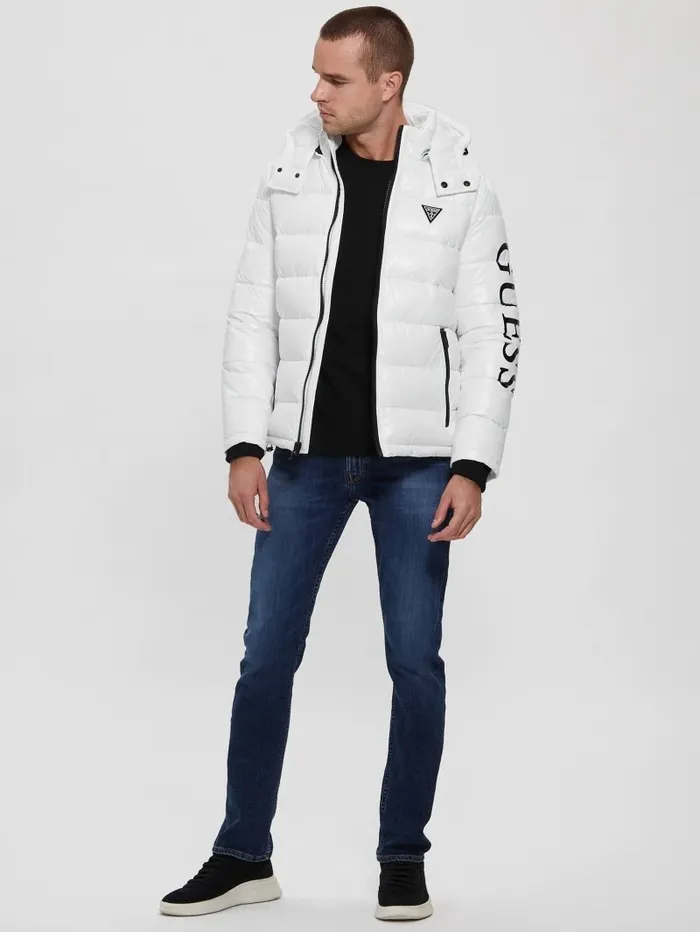 Jackets and Coats GUESS Men Anthony Logo Puffer Jacket Pure White Multi Jackets and Coats GUESS Men Anthony Logo Puffer Jacket Pure White Multi
